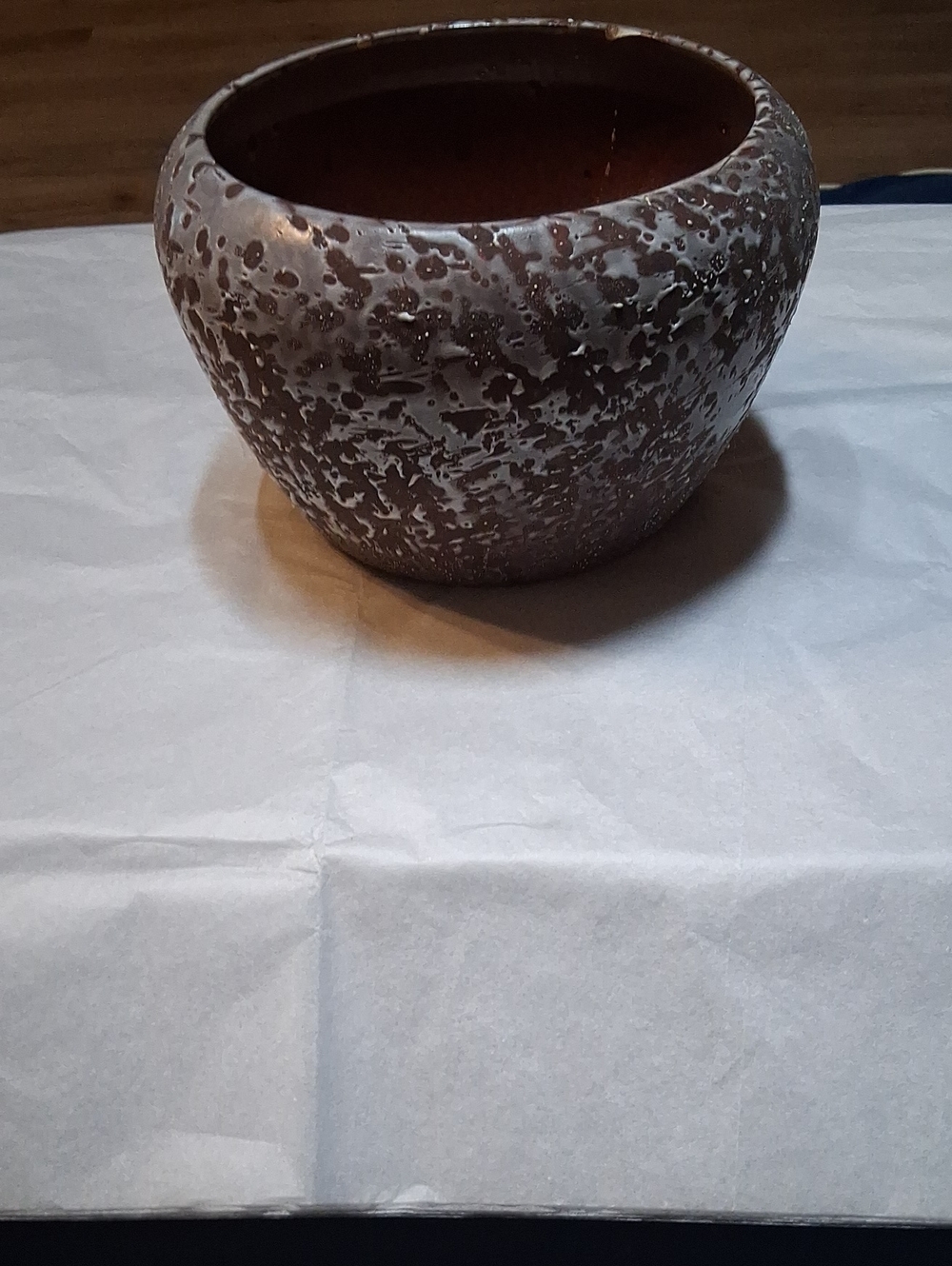 Mid Centry Modern Rustic Brown Ceramic Planter with White Speckle Accent